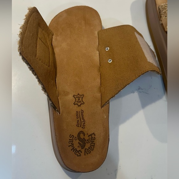 FANTASY SANDALS Tan and Gold Comfort Sandals with Metallic Straps - Picture 6 of 15